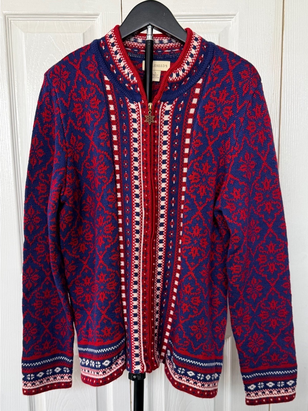 Appleseed’s Nordic Fair Isle Zip Front Sweater Cardigan L